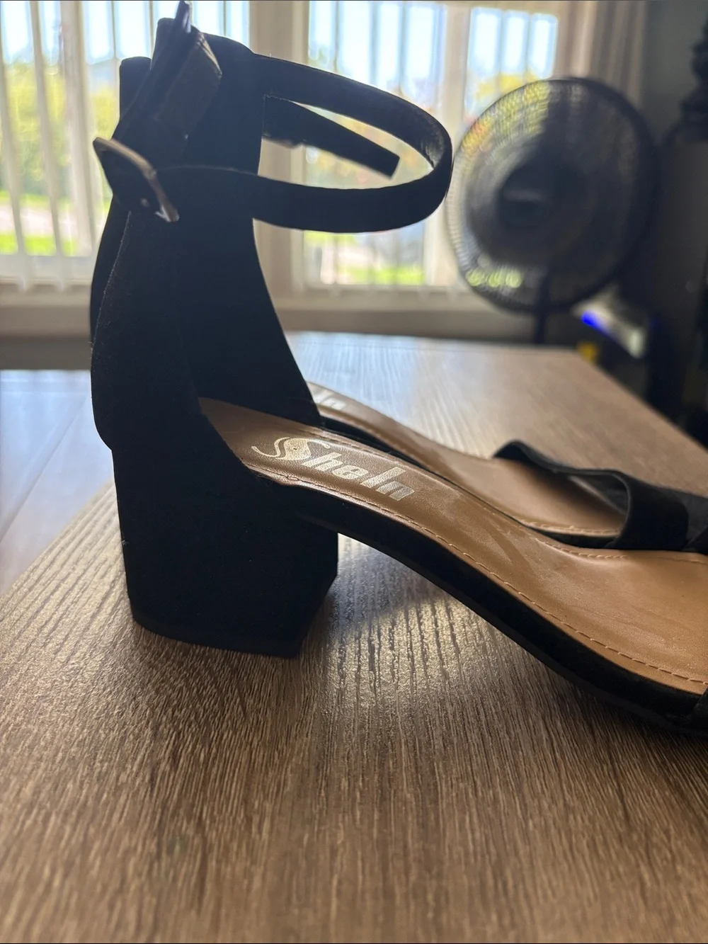 SHEIN Black Suede Ankle-Strap Block Heels